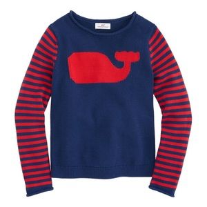 Vineyard Vines Whale Intarsia Sweater Navy Red Stripe Sleeve Size M 10-12